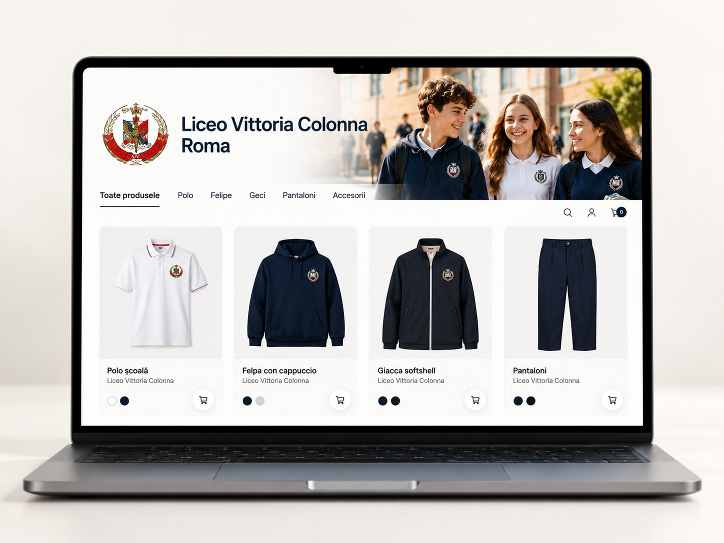 Magazin de uniforme școlare, exemplu Liceo Vittoria Colonna Roma